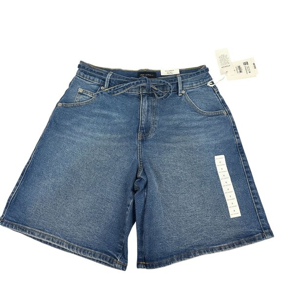 Free Assembly Womens Light Blue Belted Bermuda Jean Shorts Size 0 Cotton Blend - Picture 1 of 8